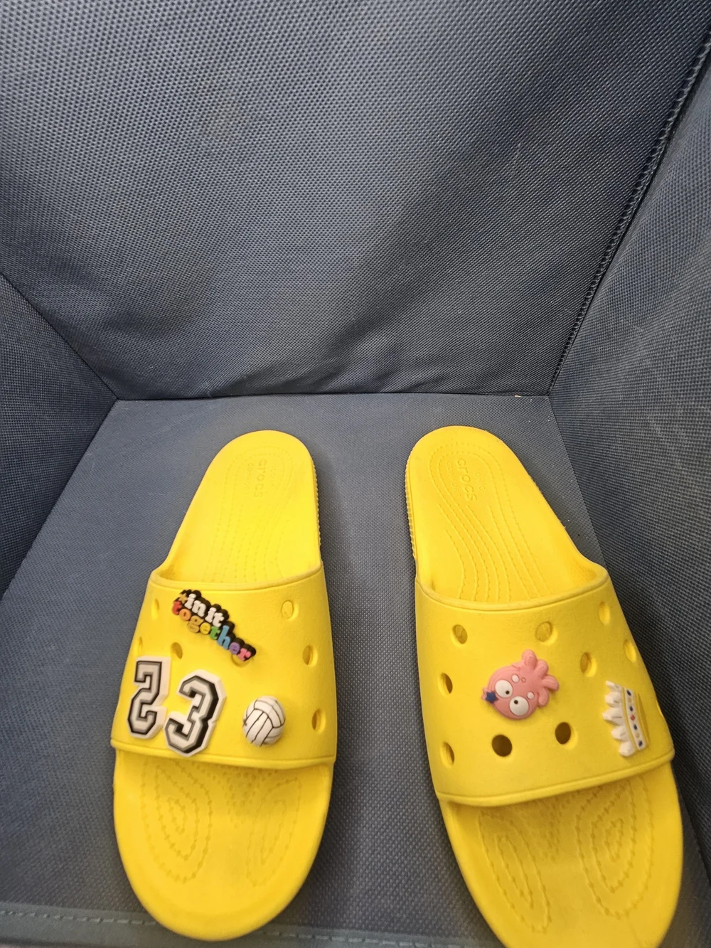 CROCS Yellow Slip-On Athletic Slide Sandals with Decorative Charms
